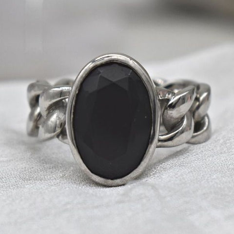 BLACK CRYSTAL WHITE GOLD MEN'S RING