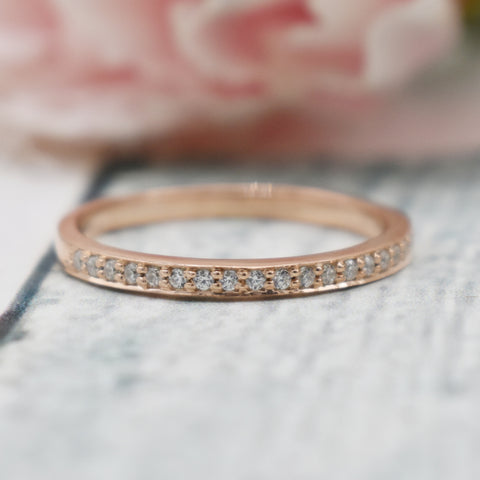 HALF ETERNITY STACKABLE WEDDING BAND| SIMULATED DIAMOND| 14K SOLID ROSE GOLD| ENGAGEMENT RING