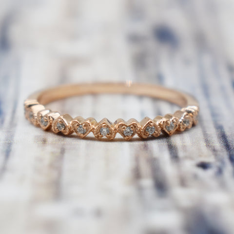 DELICATE HEART STACKABLE RING| DIAMOND| CUBIC ZIRCONIA| 14K ROSE GOLD| WEDDING BAND| ENGAGEMENT RING| GIFT FOR HER| APRIL BIRTHSTONE