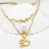Magnificent Double layered snake| Freshwater pearl necklace| 10k|14k|18k Solid yellow gold|