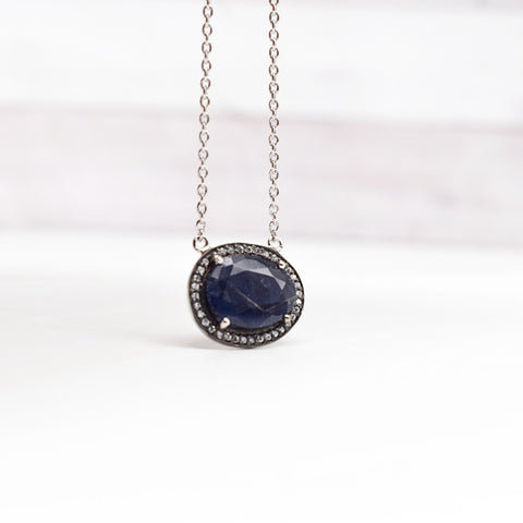 Delicate Blue sapphire Cubic Zirconia oval-shaped necklace