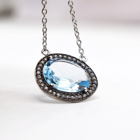 Goregeous Sky Blue Topaz Cubic Zirconia Oval-shaped Necklace