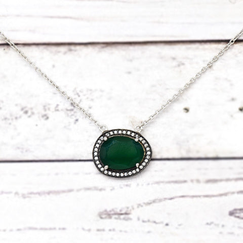 Green Onyx oval shaped Cubic Zirconia Neckwear