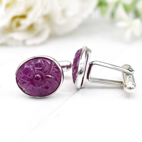 EXQUISITE RUBY ROUND CUFFLINKS| GROOM CUFFLINK