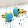 Simulated Turquoise Hexagon Gold Plated Cufflinks