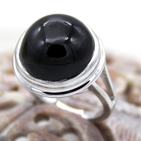 Round Cabochon Black Star Diopside Unisex Ring