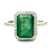 Natural Emerald & Diamond Halo Wedding Fine Ring