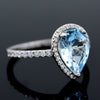 Natural Blue Topaz Pear Halo Engagement Ring