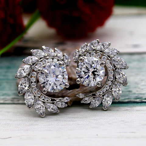 Round Marquise Art Deco Exquisite Stud Earrings