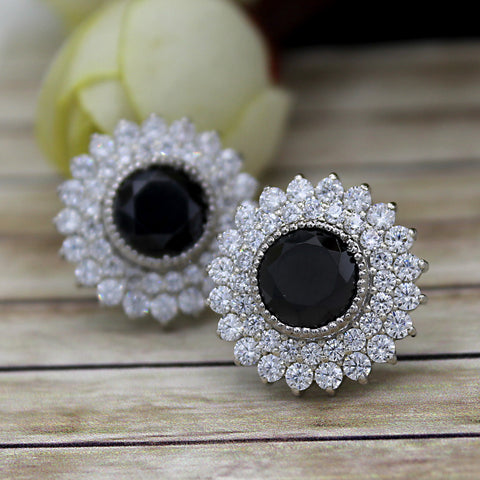 Black Swarovski Double Halo Stud Earrings