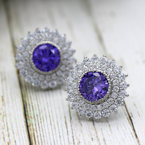 Blue Swarovski September Birthstone Double Halo Stud Earring