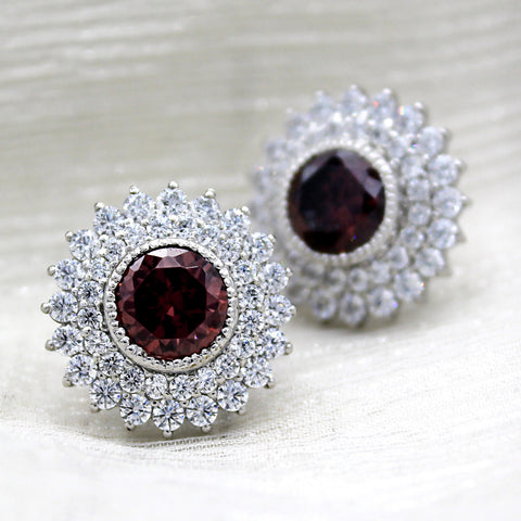 Brown Swarovski Double Halo Stud Earring