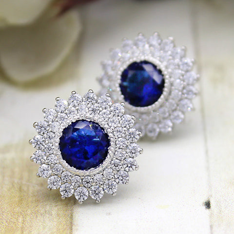 September Birthstone Double Halo Stud Earring