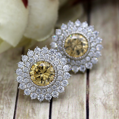 Yellow Swarovski Double Halo Stud Earring