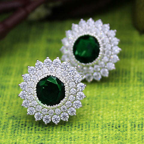 Green Swarovski May Birthstone Double Halo Stud Earring