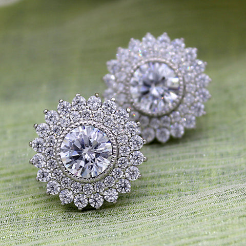 White Swarovski April Birthstone Double Halo Stud Earring