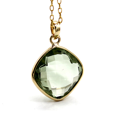 Natural Green Amethyst Pendant 18k Solid Yellow Gold