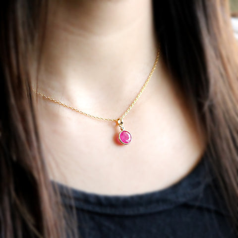 Natural Ruby Diamond Pendant 18k Solid Yellow Gold