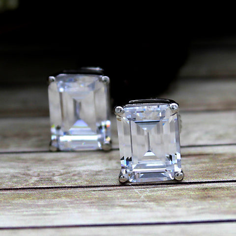 5 TCW Emerald Cut Classic Solitaire Swarovski Diamond Everyday Stud Earrings