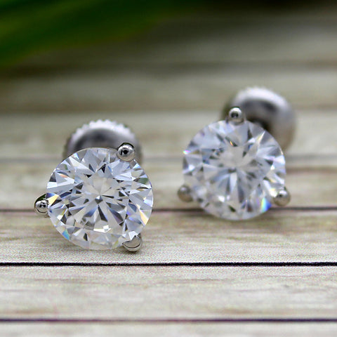 9 MM Round Classic Solitaire Swarovski Diamond Three Prong Everyday Stud Earring