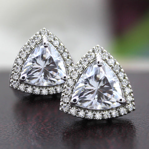 Halo Trillion Solitaire Stud Earrings