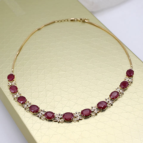 Natural Ruby Diamond Victorian Style Necklace 18kt Solid Yellow Gold Extendable