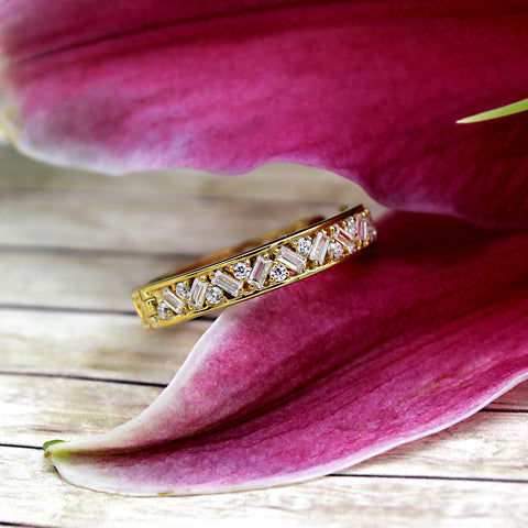 14kt Yellow Gold Baguette Round Diamond Designer Stackable Wedding Band