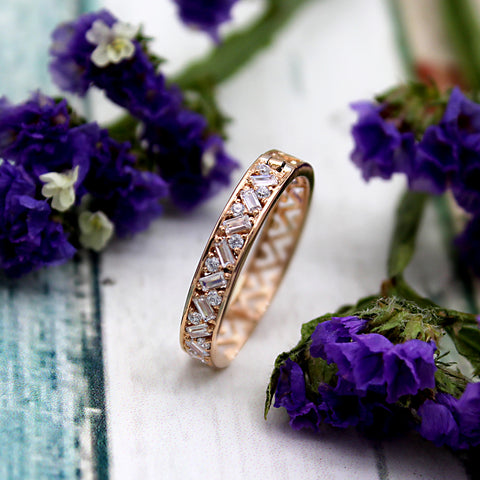 Natural Baguette Round Diamond Designer Stackable Wedding Band 14kt Rose Gold