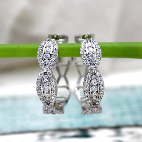 Round Natural Diamond Designer 14kt White Gold Hoop Earrings