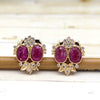 Vintage Natural Ruby Diamond Stud 18kt Yellow Gold Earrings