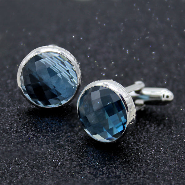 Natural Blue Topaz Cufflinks-925 Sterling Silver Cufflinks-Swiss Blue Topaz-November Birthstone Cufflinks-CZ Topaz Cufflinks-Halo 2024 Cufflinks