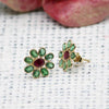 Emerald and Ruby Flower Stud Earrings