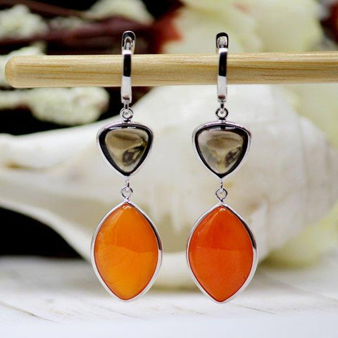 Natural Smoky Quarts and Carnelian Earrings