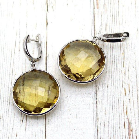 Yellowish Brown Quartz Dangle Fine Earrings