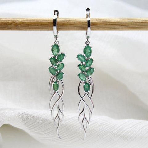 Natural Emerald Long Dangling Earrings