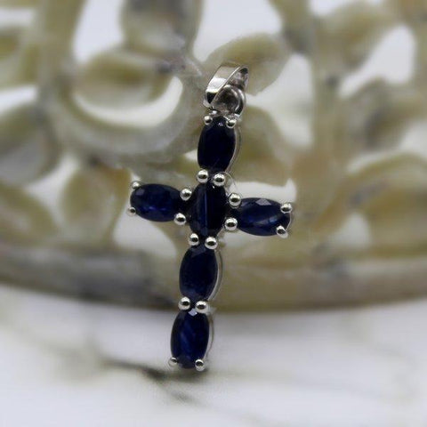 Natural Blue Sapphire Cross Pendant