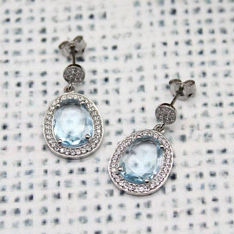 Beautiful Blue Topaz Halo Earrings