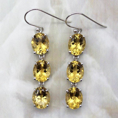 Genuine Long Citrine Triple Drop Dangling Earrings