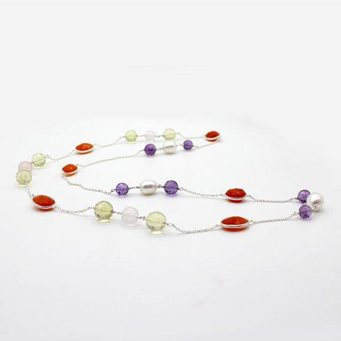 Multi Stone Necklace, Carnelian, lemon Quartz, Rose Quartz, Amethyst