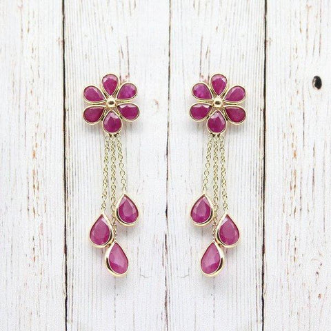 Dainty Natural Ruby Flower Earrings