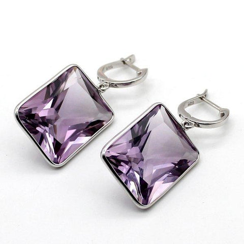 Amethyst Rectangular Dangle Drop Earrings