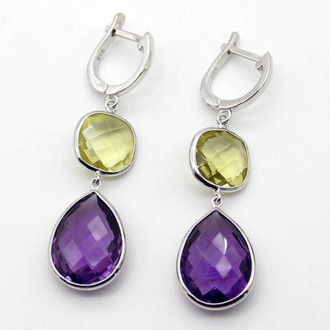 Natural Amethyst Lemon Quartz Fine Dangling Earrings