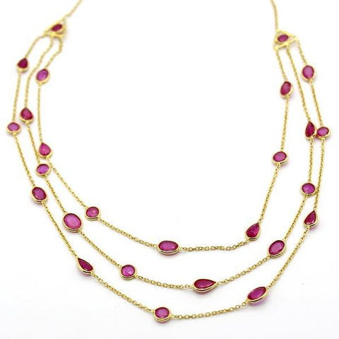 Natural Ruby 3 Layer Fine Statement Necklace