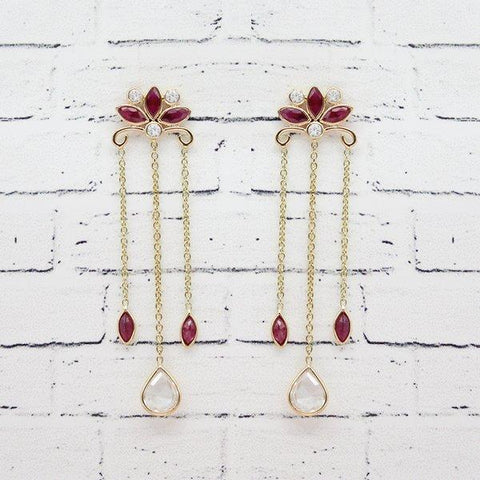 Dainty Diamond Ruby and White Sapphire Earrings