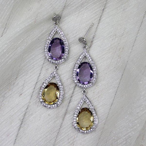 Amethyst and Citrine Double Drop Earrings