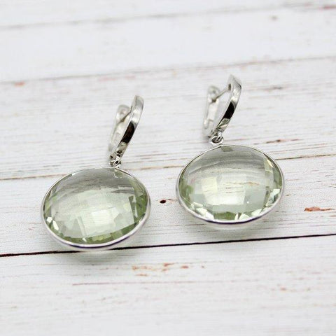 Green Quartz Bezel Set Drop Earrings