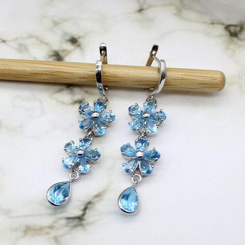 Blue Topaz Dangling Flower Earrings