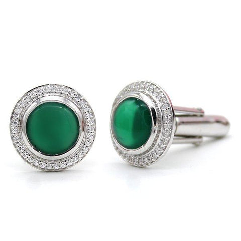 Natural Green Onyx CZ Men's Cufflink