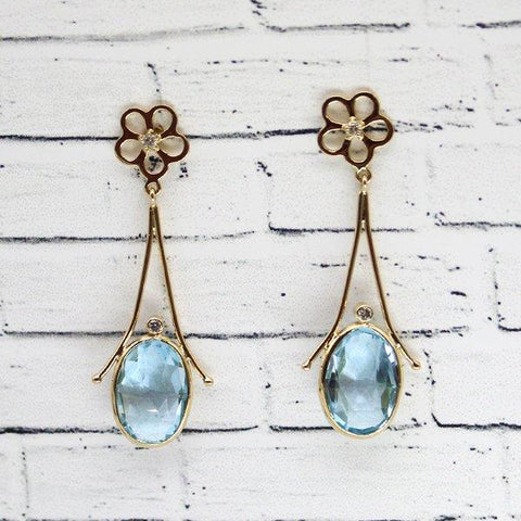 Blue Topaz and Diamond Dangling Earrings