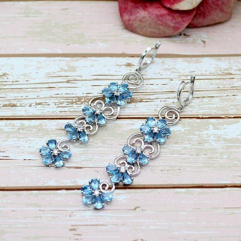 Dangling Blue Topaz & CZ Earrings